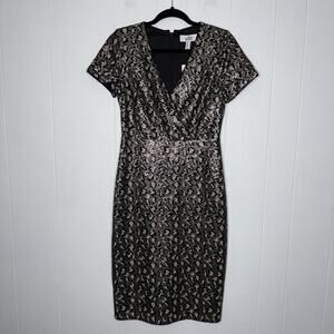 Belle Badgley Mischka Women’s Lainey Dress Leopard Sequin Gold Black Size 4 NWT